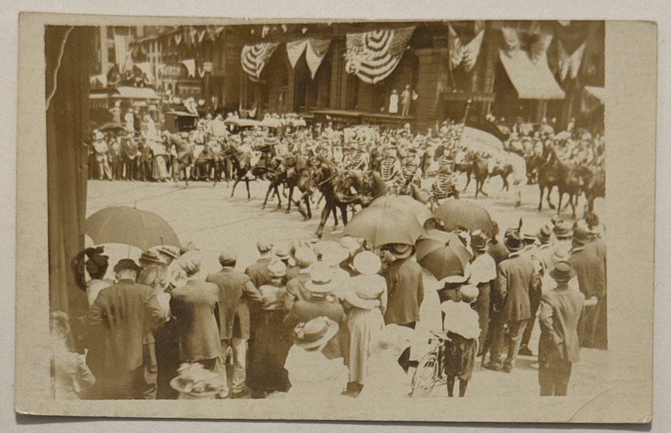 Parade Scene Umbrellas Horses Bicylce Buffalo New York NY c1916 RPPC Postcard