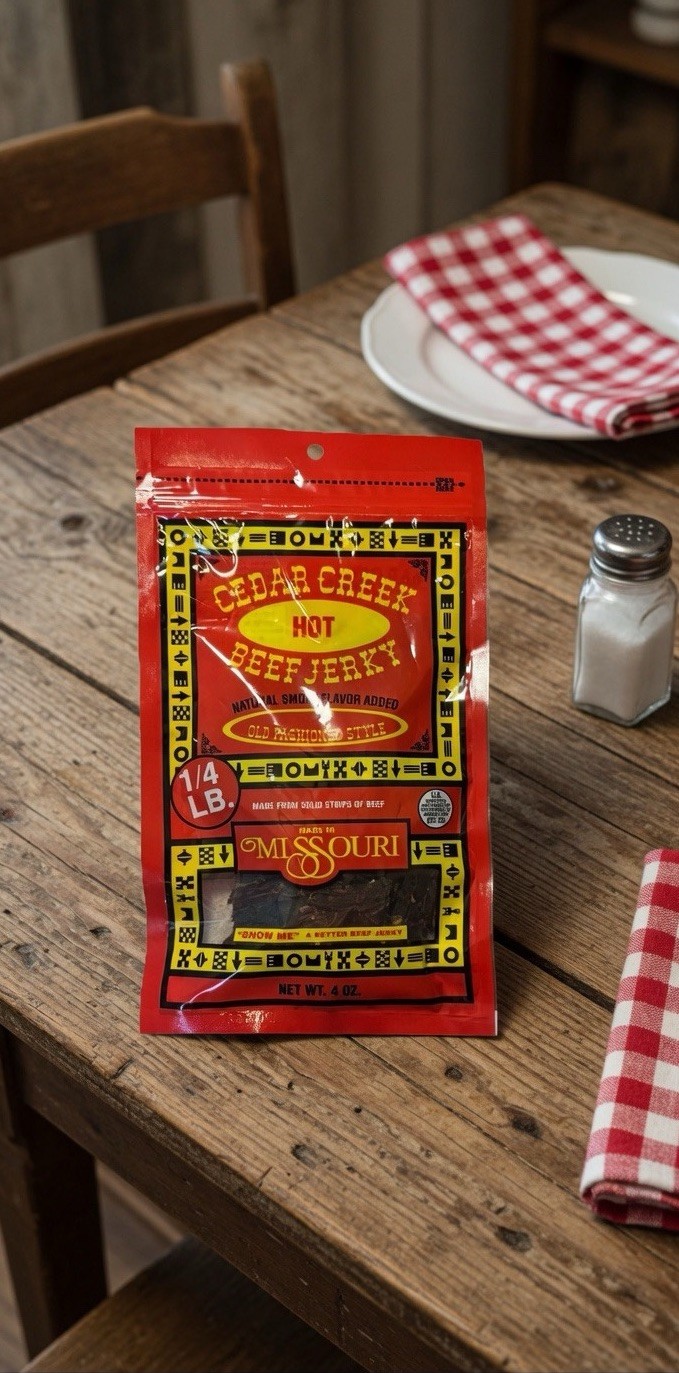 Get 4-4 Oz bags Cedar Creek Hot Beef Jerky Old Fashioned Style No Preservatives