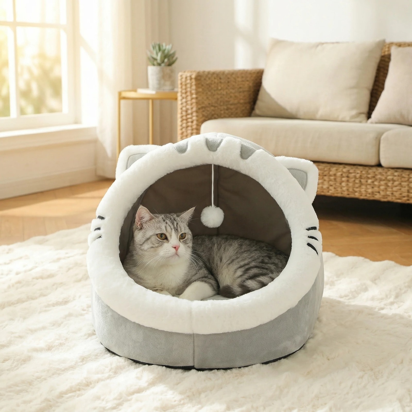 Cat Bed Cave Round Plush Fluffy Hooded Cat Bed Donut Self Warming Pet Dog Bed Cat Bed Cave Round Plush Fluffy Hooded Cat Bed Donut Self Warming Pet Dog Bed