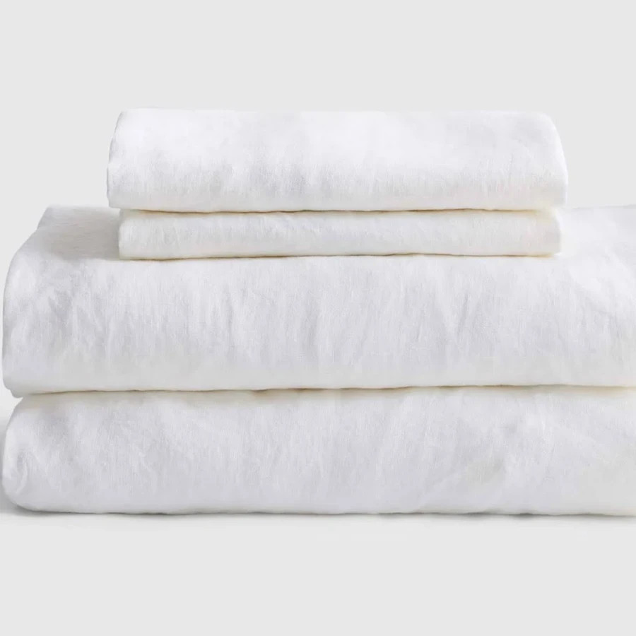Quince European Linen Sheet Set Queen White Color