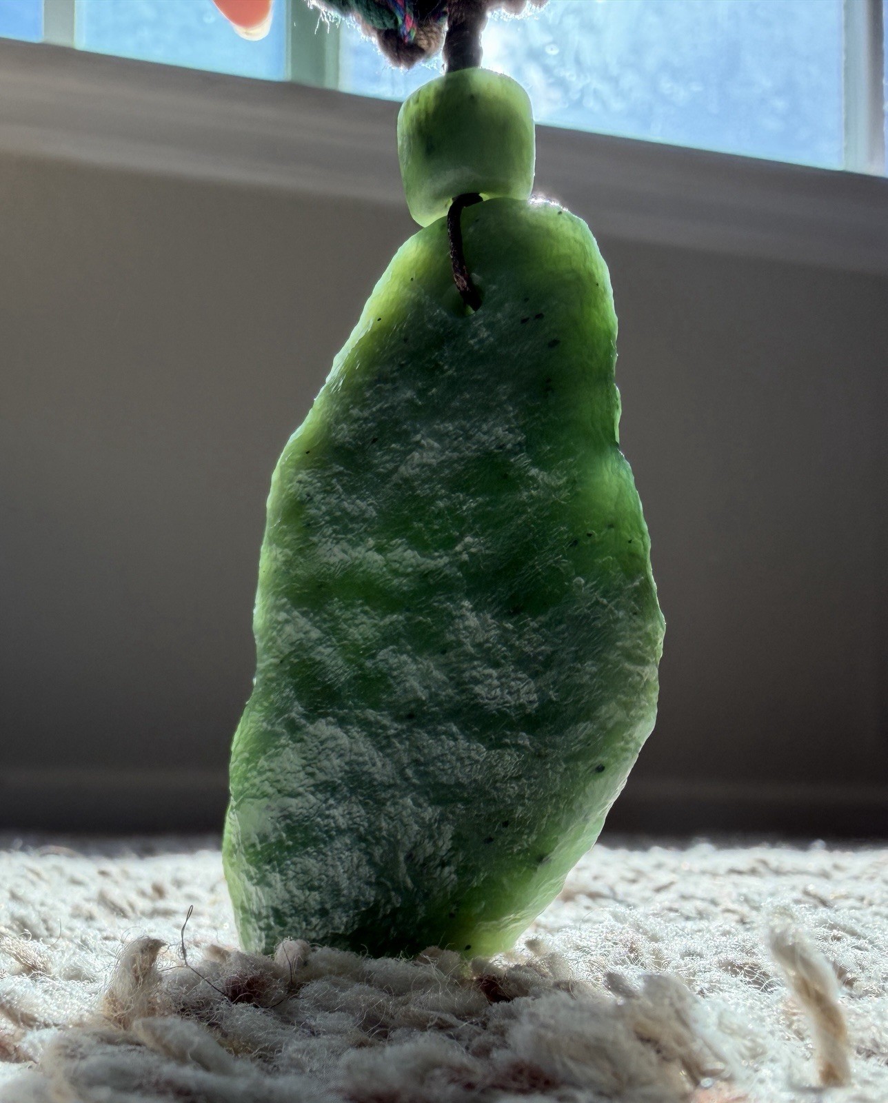 Natural Hetian Jade Green Nephrite Rough Stone Pendant, 65mm, w/Certificate