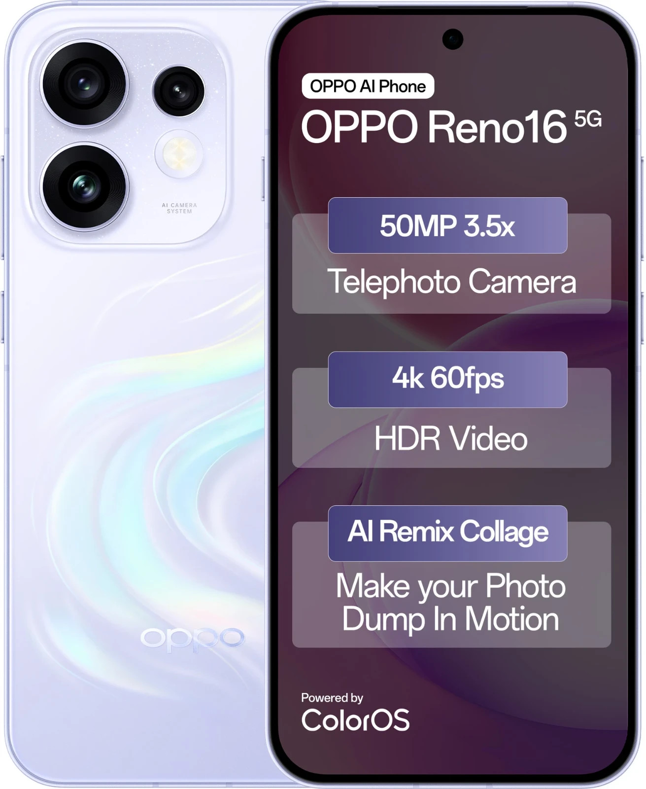 OPPO Reno16 5G | 256GB | 12GB RAM | Purple | Global Version Unlocked Dual Sim
