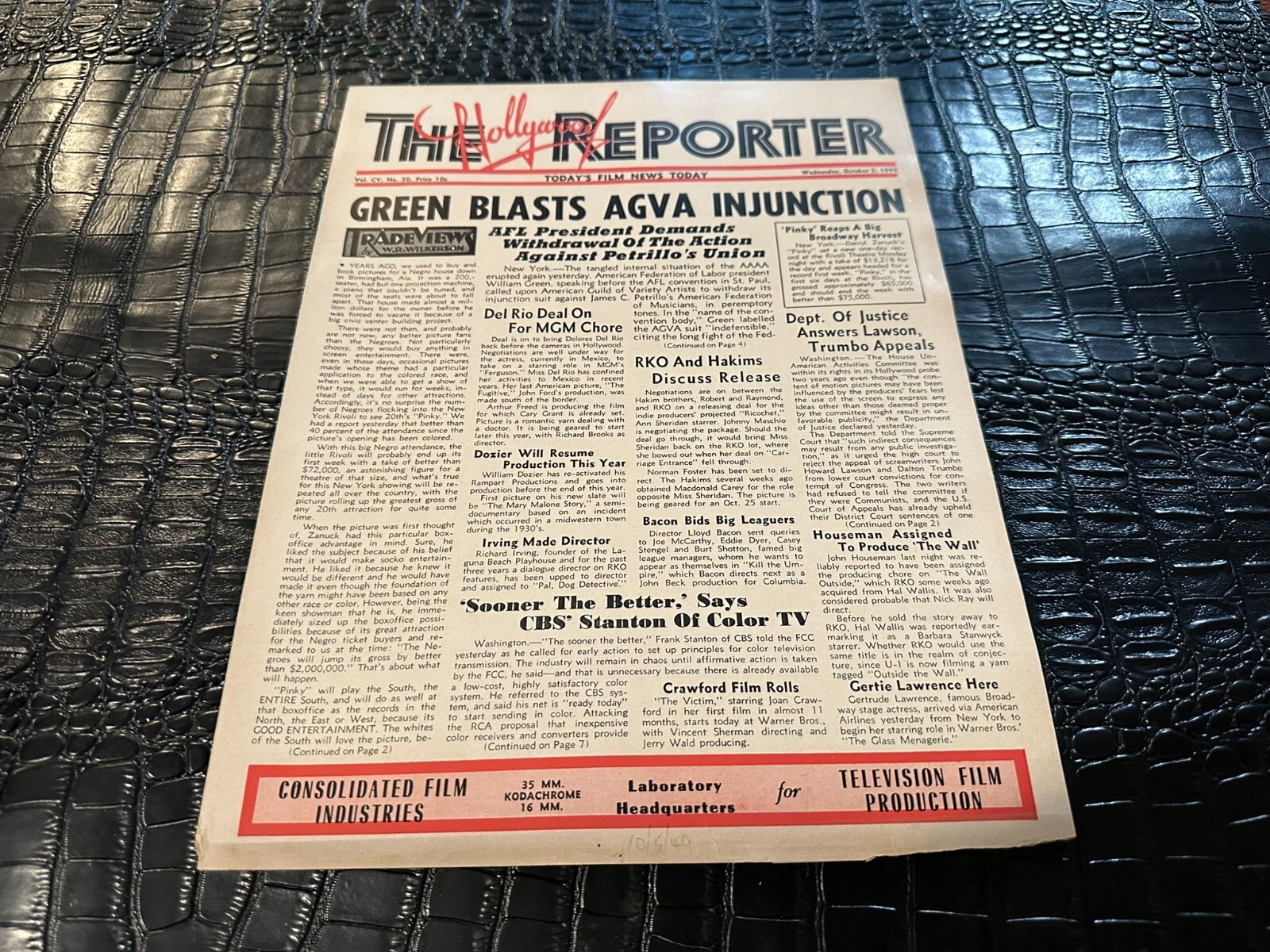 OCTOBER 5 1949 HOLLYWOOD REPORTER movie magazine GREEN BLASTS AGVA OCTOBER 5 1949 HOLLYWOOD REPORTER movie magazine GREEN BLASTS AGVA