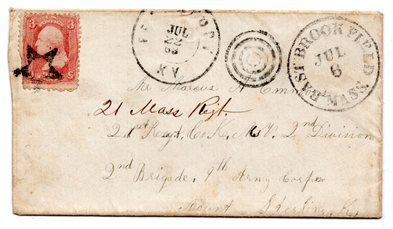 Us 1863 Civil War Cover & Letter East Brookfield Mass. Dated July 1863 From Mary