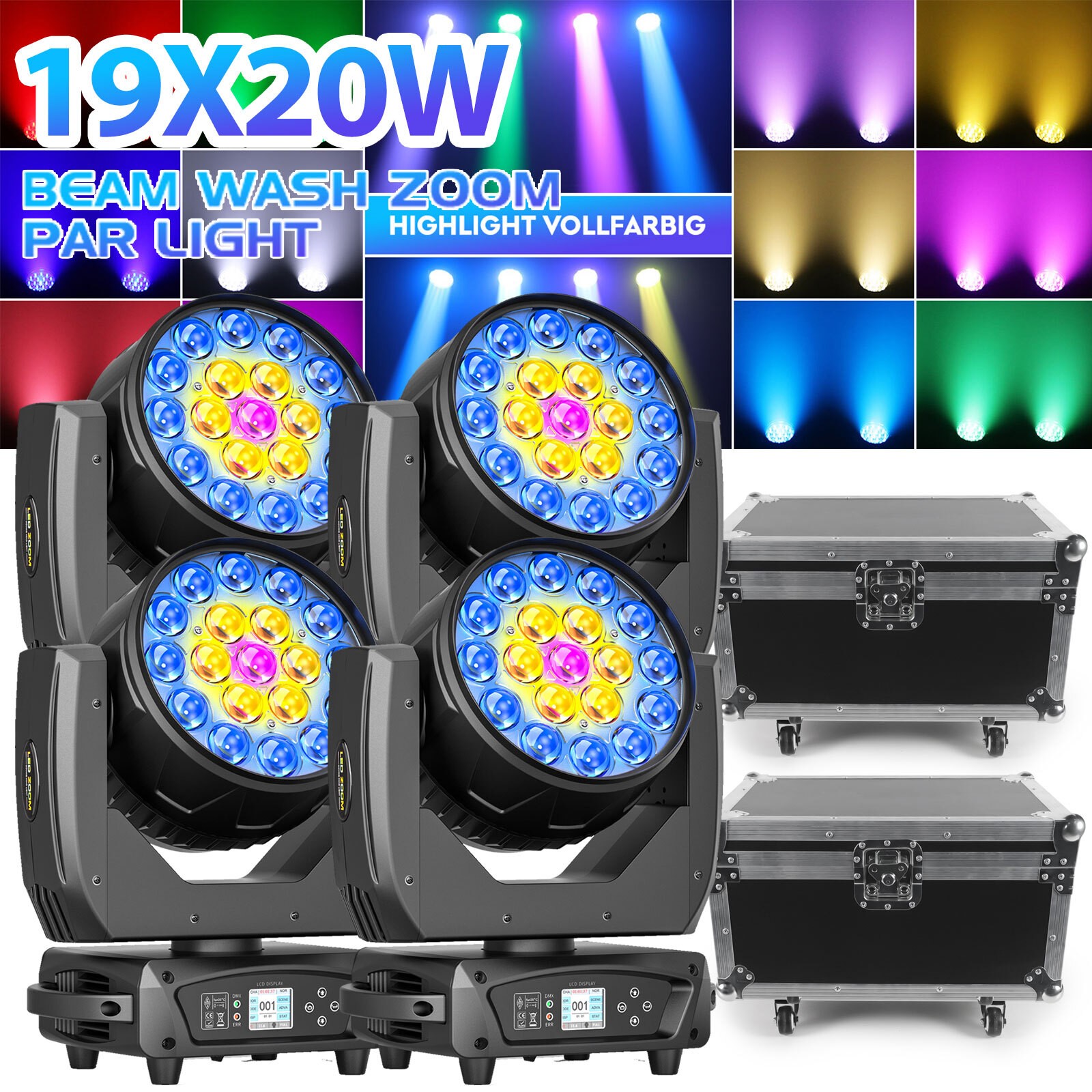UKING 380W LED Zoom Moving Head Stage Light RGBW DMX Beam Wash Lighting Disco