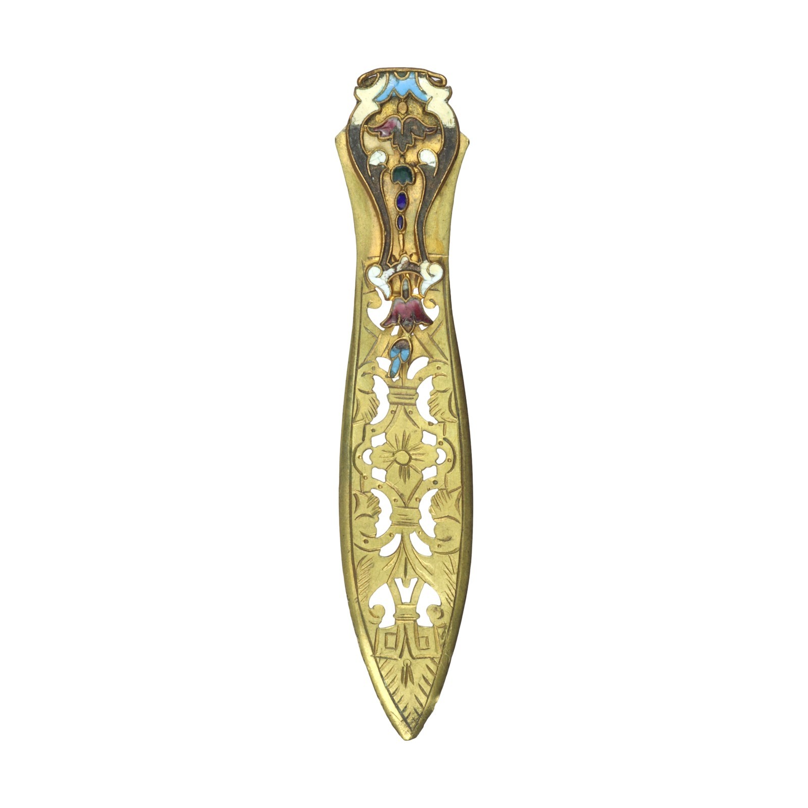 Antique French Gilt Bronze Enamel Bookmark Napoleon III c1848-70 DAMAGED