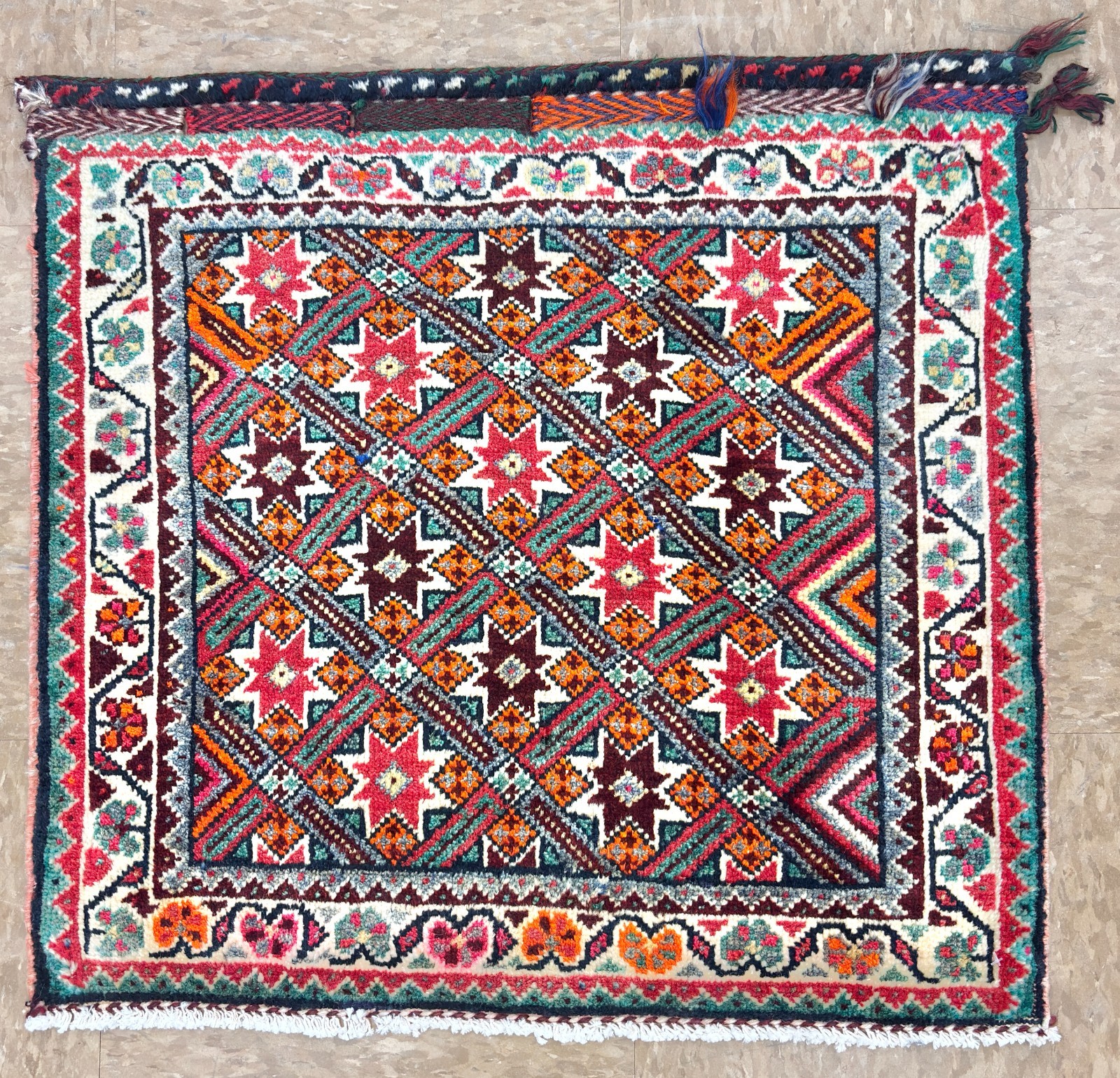 Vintage Antique Qashqai 2x2 Tribal Geometric Hand Knotted Wool Oriental Rug Boho