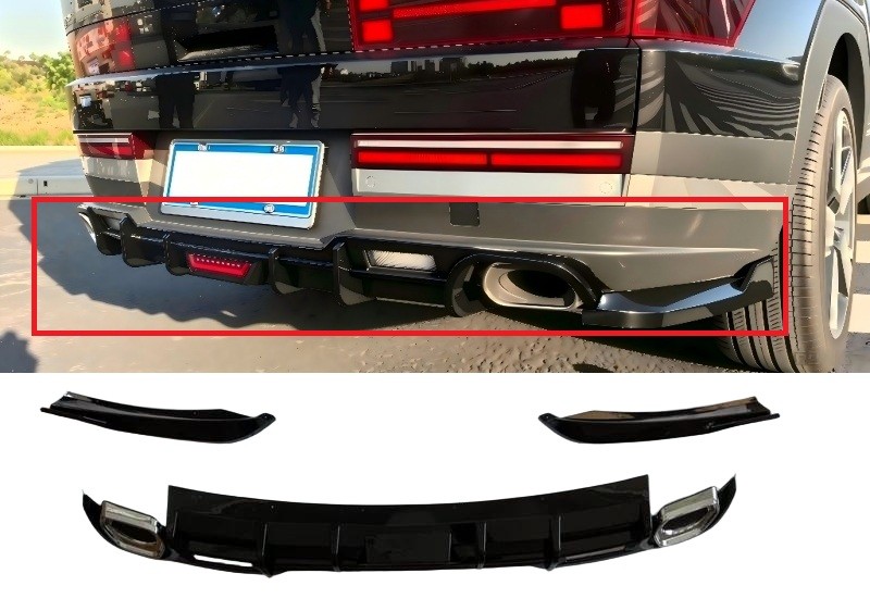For 2024-2026 Hyundai Santa Fe Gloss Black Rear Diffuser + Corner Extensions ABS