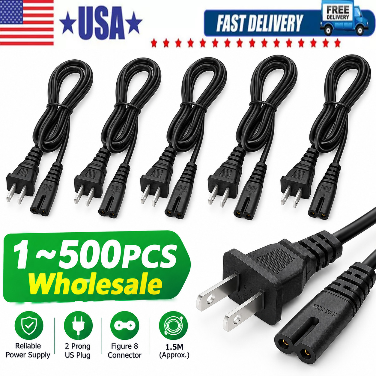 5ft Premium 2-Prong AC Power Adapter Cord Cable Lead For Sony Playstation 4 PS4 5ft Premium 2-Prong AC Power Adapter Cord Cable Lead For Sony Playstation 4 PS4
