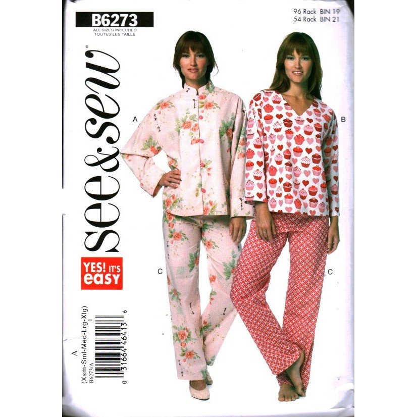Butterick See & Sew B6273 Misses Pajamas Jacket Top Pants Sewing Pattern XS-XL