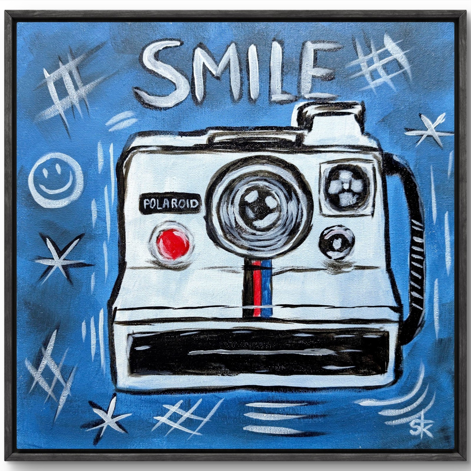 Original Hand Painted Vintage Camera 14x14 Canvas Acrylic Expressionist Polaroid