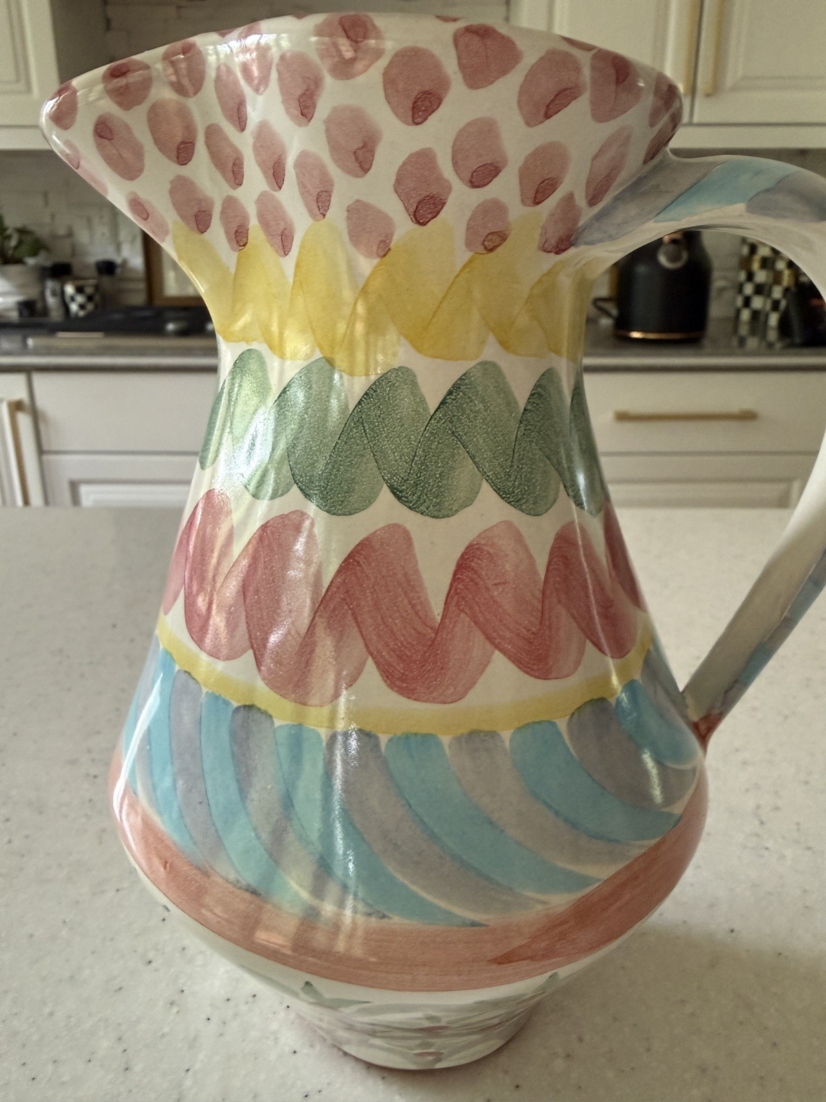 VINTAGE 1996 MACKENZIE CHILDS STOKE GABRIEL SMALL PITCHER  POTTERY 8.5\