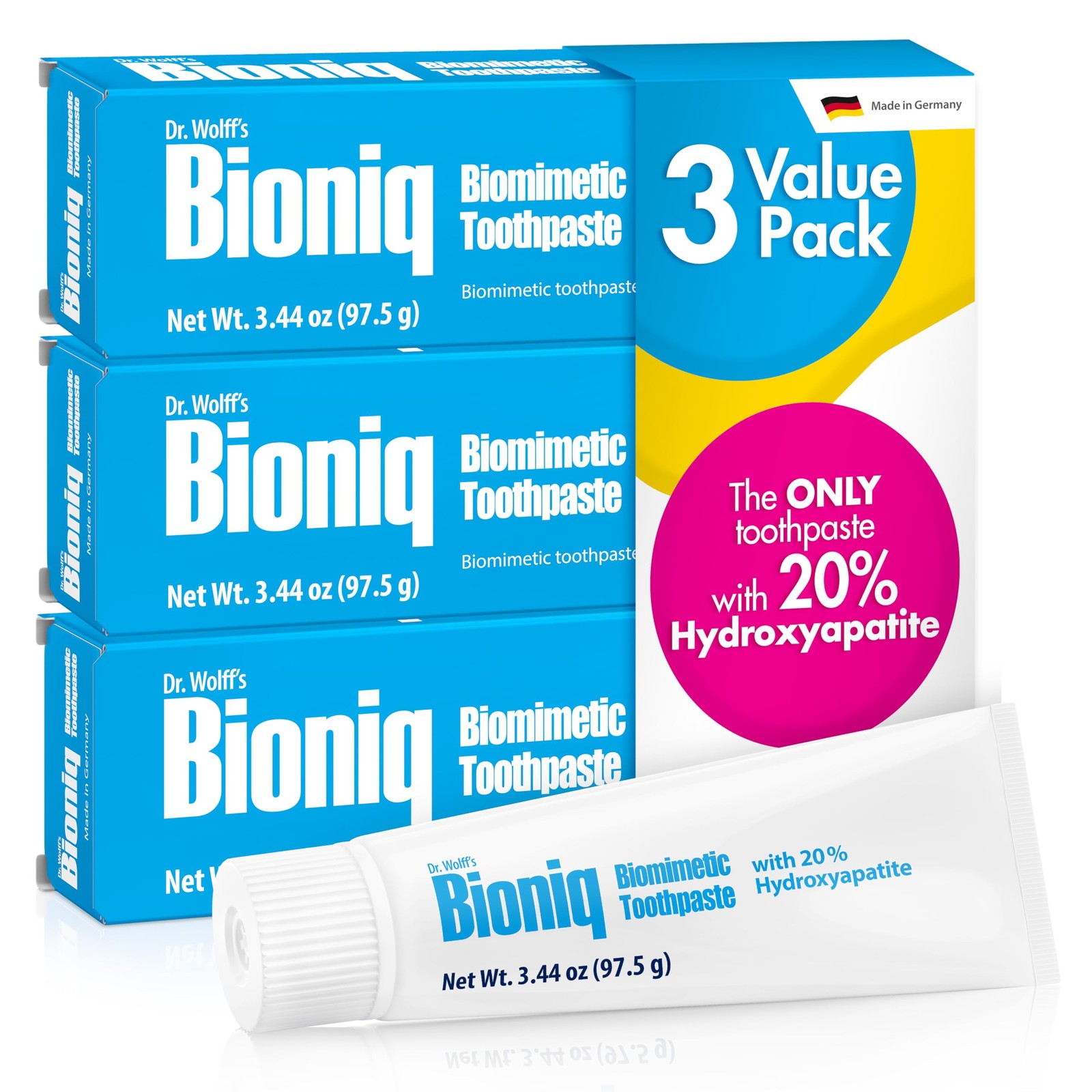 Bioniq Classic Toothpaste 3x3.44oz 20% Hydroxyapatite Daily Use Pack