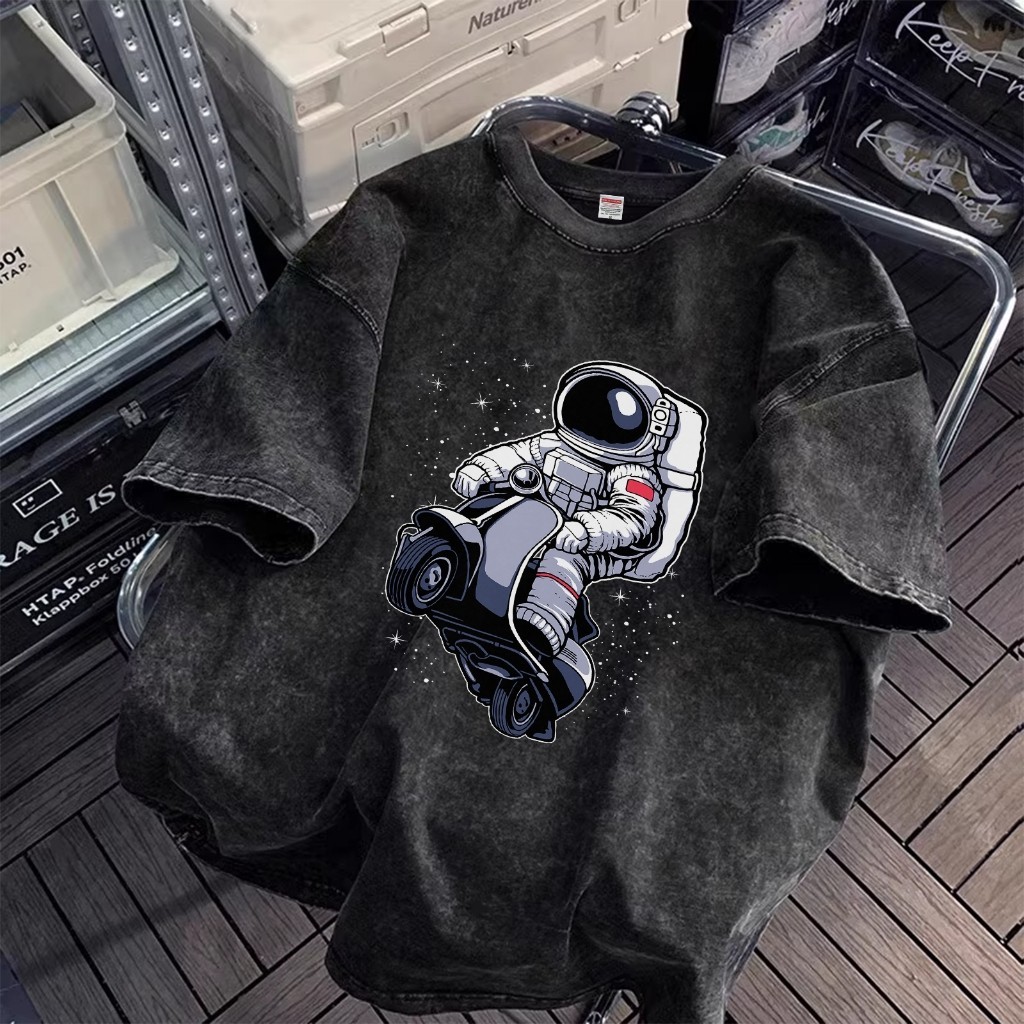 Vintage Washed Black Astronaut Graphic T-Shirt Oversized Cotton Streetwear Casua Vintage Washed Black Astronaut Graphic T-Shirt Oversized Cotton Streetwear Casua