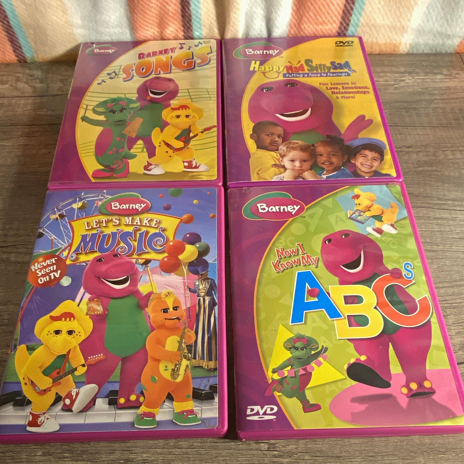 Barney DVD Lot of 4: Barney Songs, Let\'s Make Music, Barney & Friends, ABCs