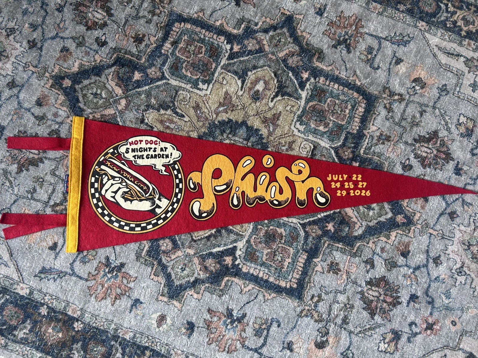Phish in 5 MSG NYC July 2026 Oxford Pennant Hot Dog 5 Nights at The Garden - Red Phish in 5 MSG NYC July 2026 Oxford Pennant Hot Dog 5 Nights at The Garden - Red