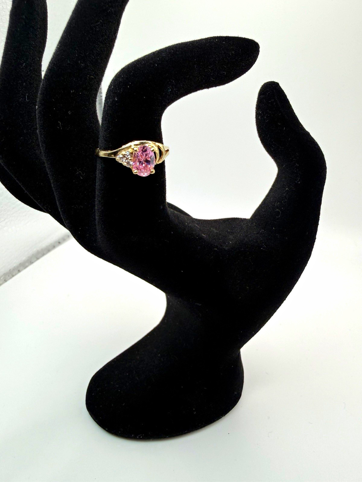 10K Yellow Gold Pink Sapphire & Diamond Ring – Oval Pink Gemstone Vintage Style