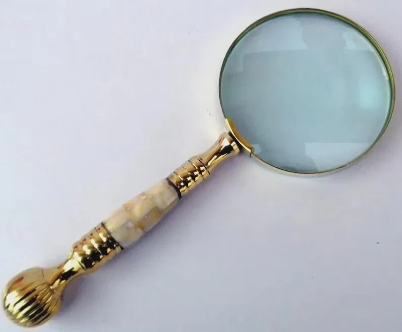 Vintage Brass Magnifying Glass: Mother of Pearl Handle, Map Reading gift for eve