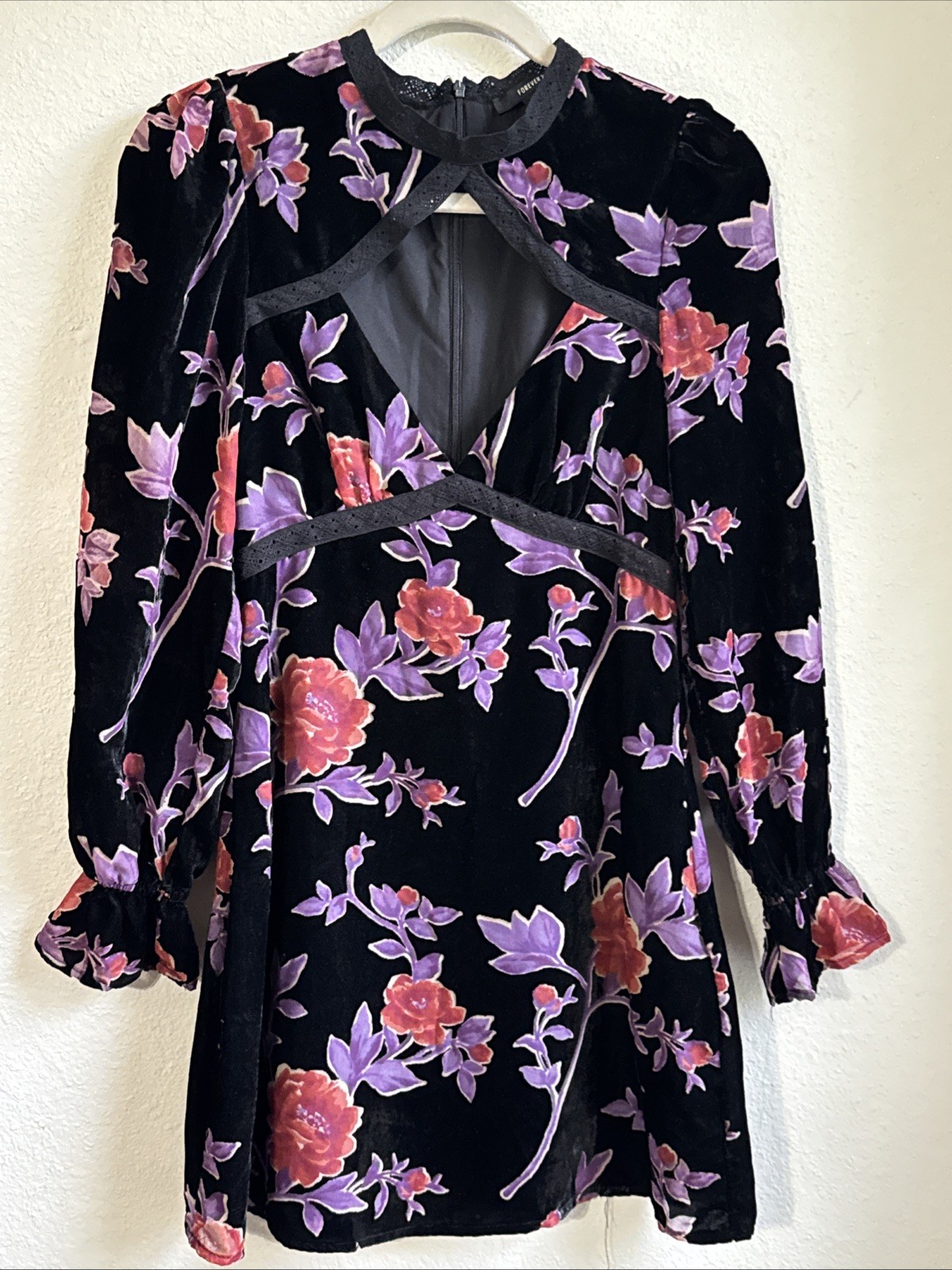 Vtg Forever 21 S Floral Velvet Burnout Cutout Neck Dress Y2K Whimsigoth Fairy Vtg Forever 21 S Floral Velvet Burnout Cutout Neck Dress Y2K Whimsigoth Fairy