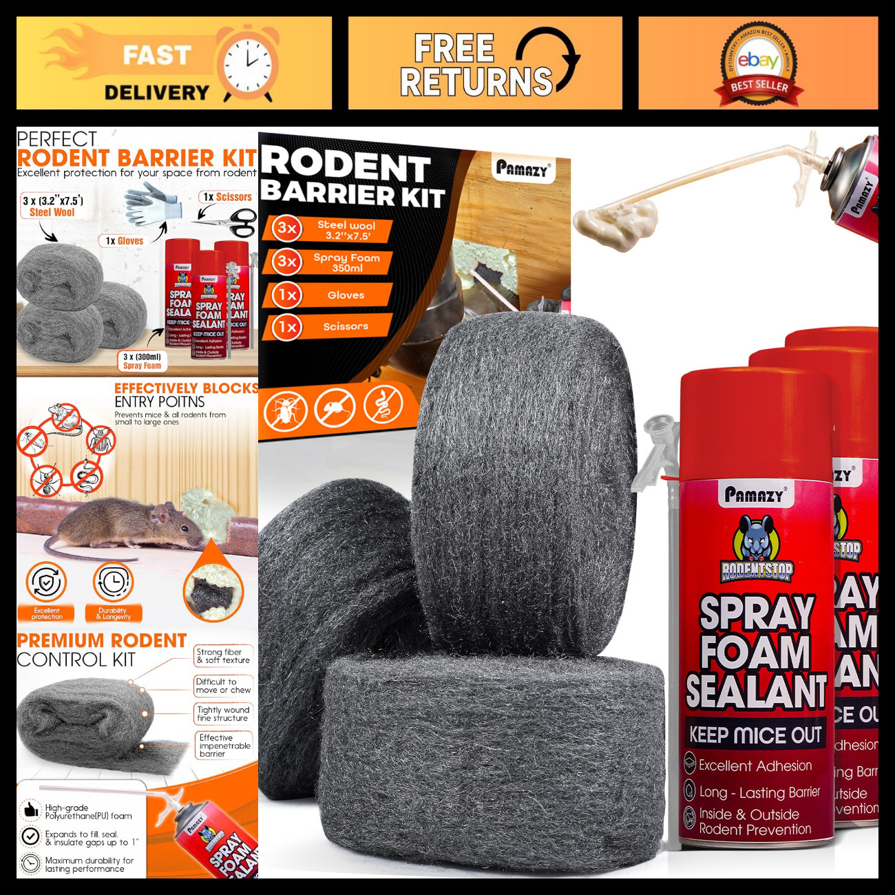 Rodent Barrier Kit - 3PCS Steel Wool & 3PCS Foam Filler for Mice Control Rodent Barrier Kit - 3PCS Steel Wool & 3PCS Foam Filler for Mice Control