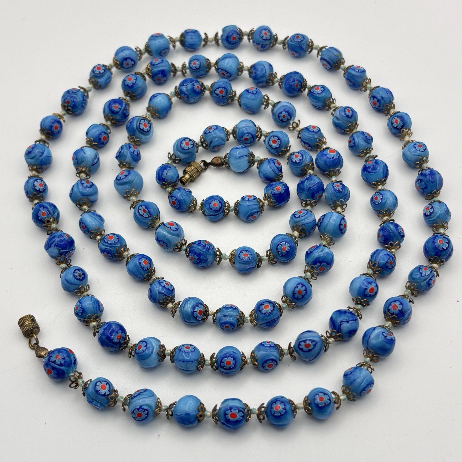 VTG Millefiori Murano Glass Hand Knotted Italian Opera Length 48\ VTG Millefiori Murano Glass Hand Knotted Italian Opera Length 48\