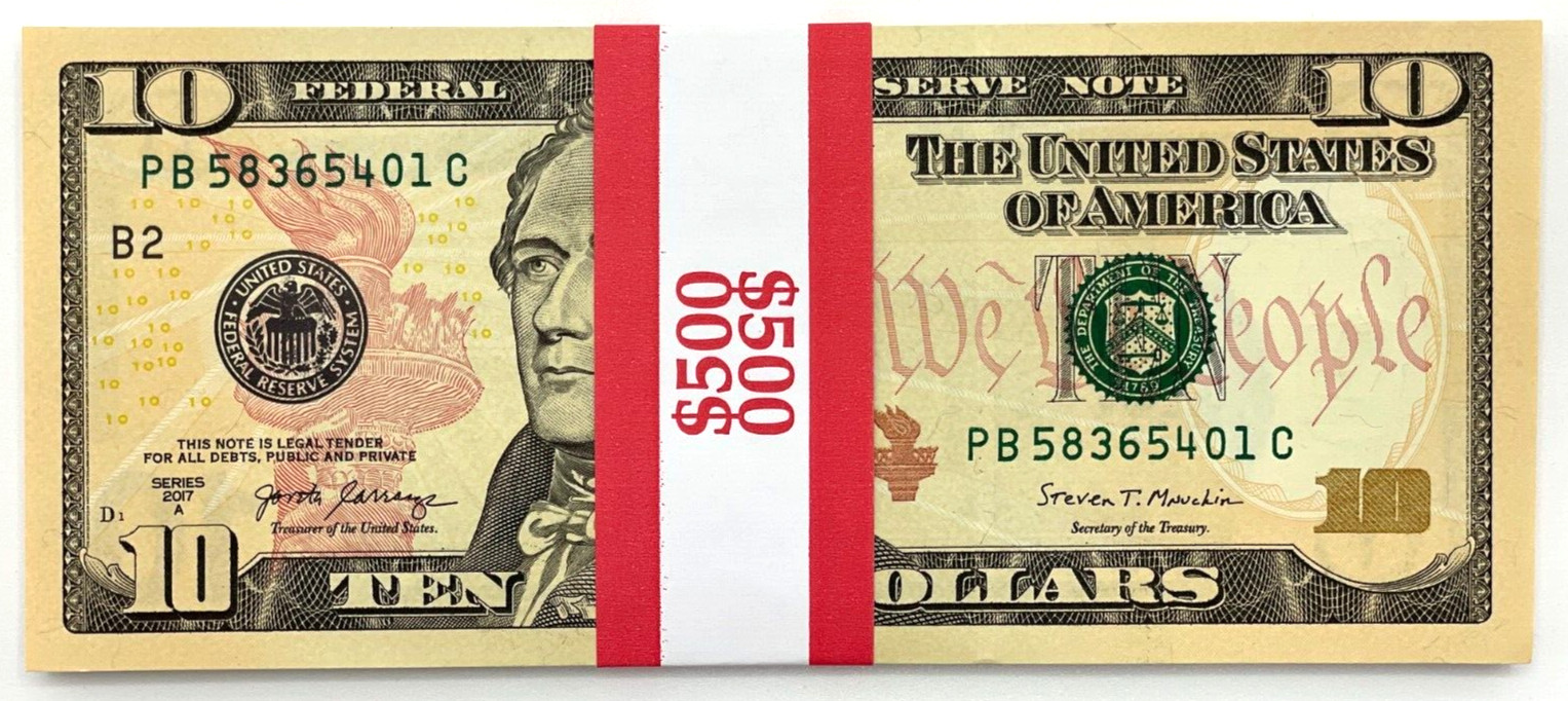 NEW  SERIES 2017A $10 Uncirculated TEN Dollar Bills  Sequential Notes  LOT of 50