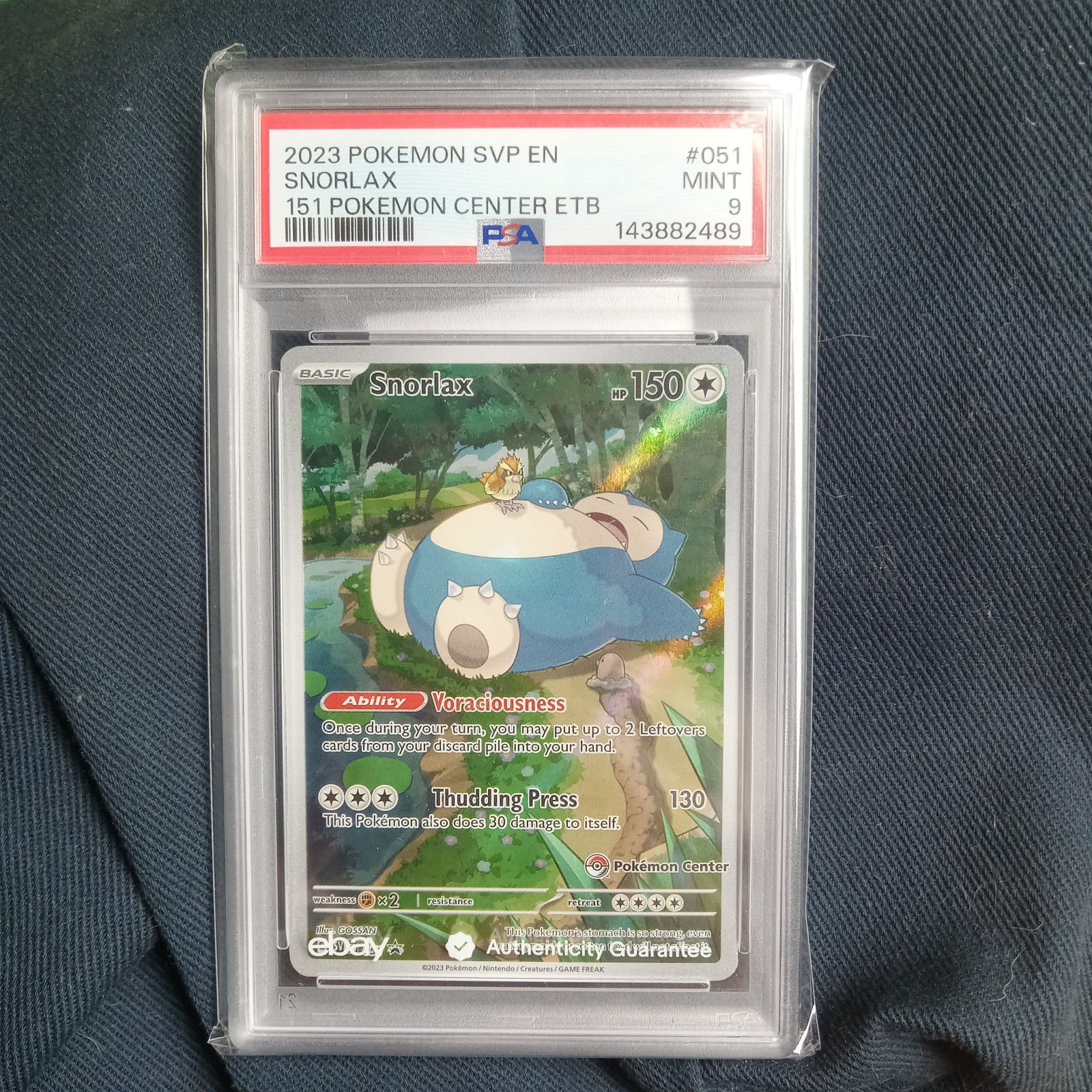 POKEMON 2023 SNORLAX 151 POKEMON CENTER BLACK STAR PROMO #051 PC ETB  PSA 9