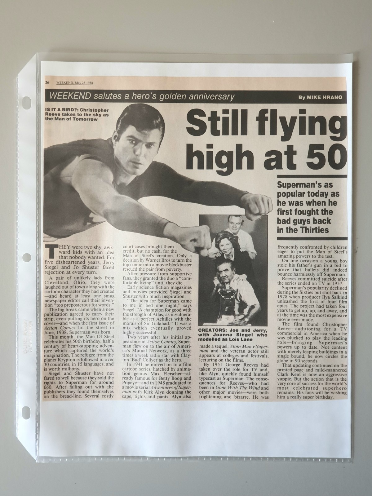 🟢 Christopher Reeve Superman 50th Newspaper Clipping 1988 Vintage 🟢 Christopher Reeve Superman 50th Newspaper Clipping 1988 Vintage