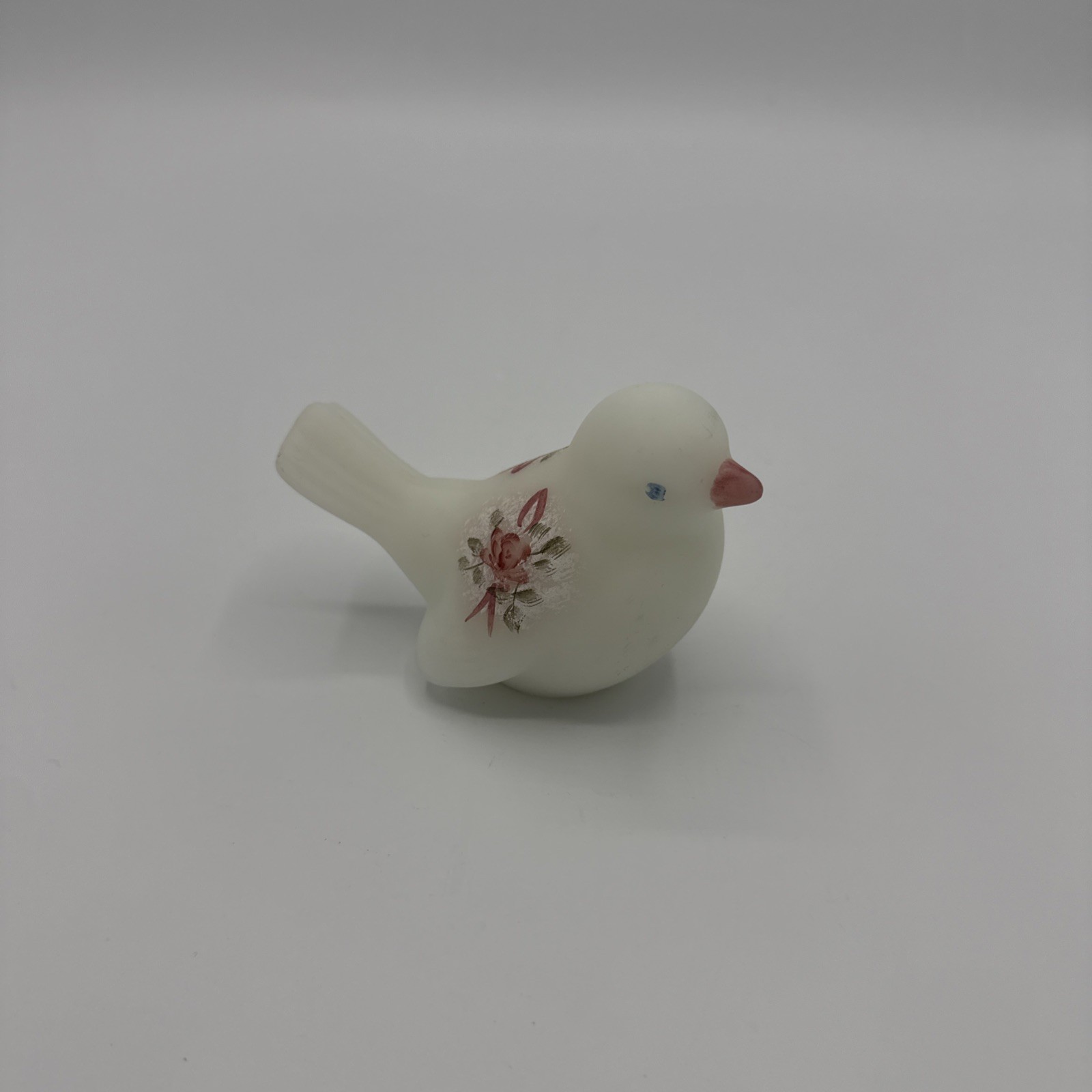 Fenton Satin Burmese Bird Figurine Hand Painted Briar Rose Flower Signed Fenton Satin Burmese Bird Figurine Hand Painted Briar Rose Flower Signed