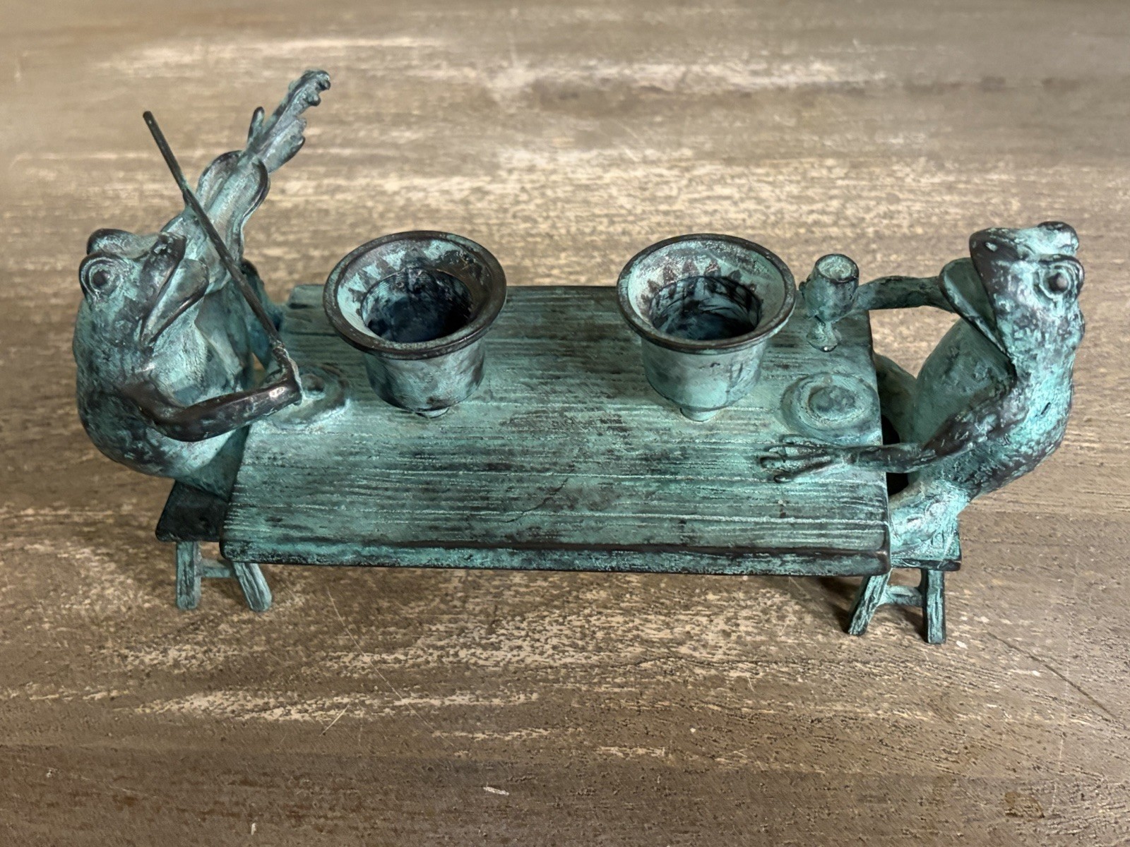 Vintage SPI Brass Frogs At Table - Candlelight Serenade - Patina Candle Holder Vintage SPI Brass Frogs At Table - Candlelight Serenade - Patina Candle Holder