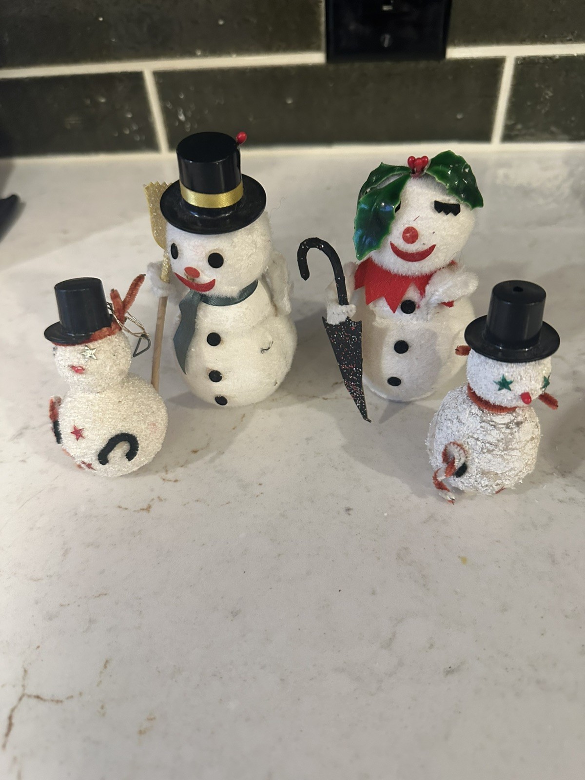Vtg Spun Cotton Snowmen Snowman Christmas Japan Set of 4