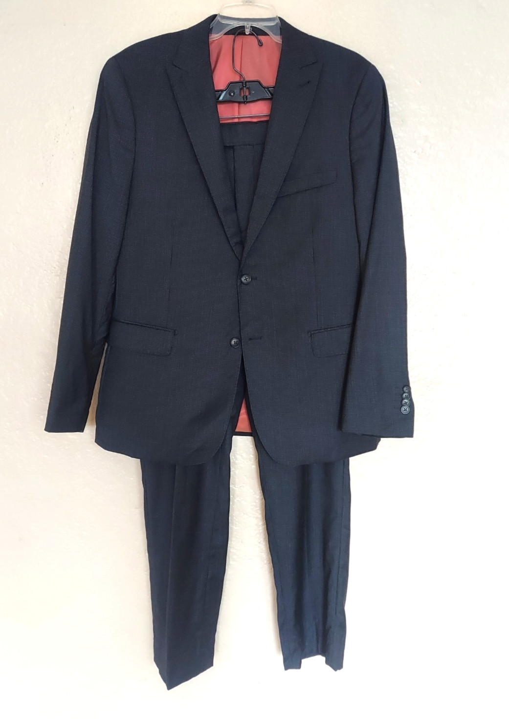 NM Neiman Marcus Men\'s Black Gray Wool 2 Piece Suit Single-Breasted 42R Slim Fit