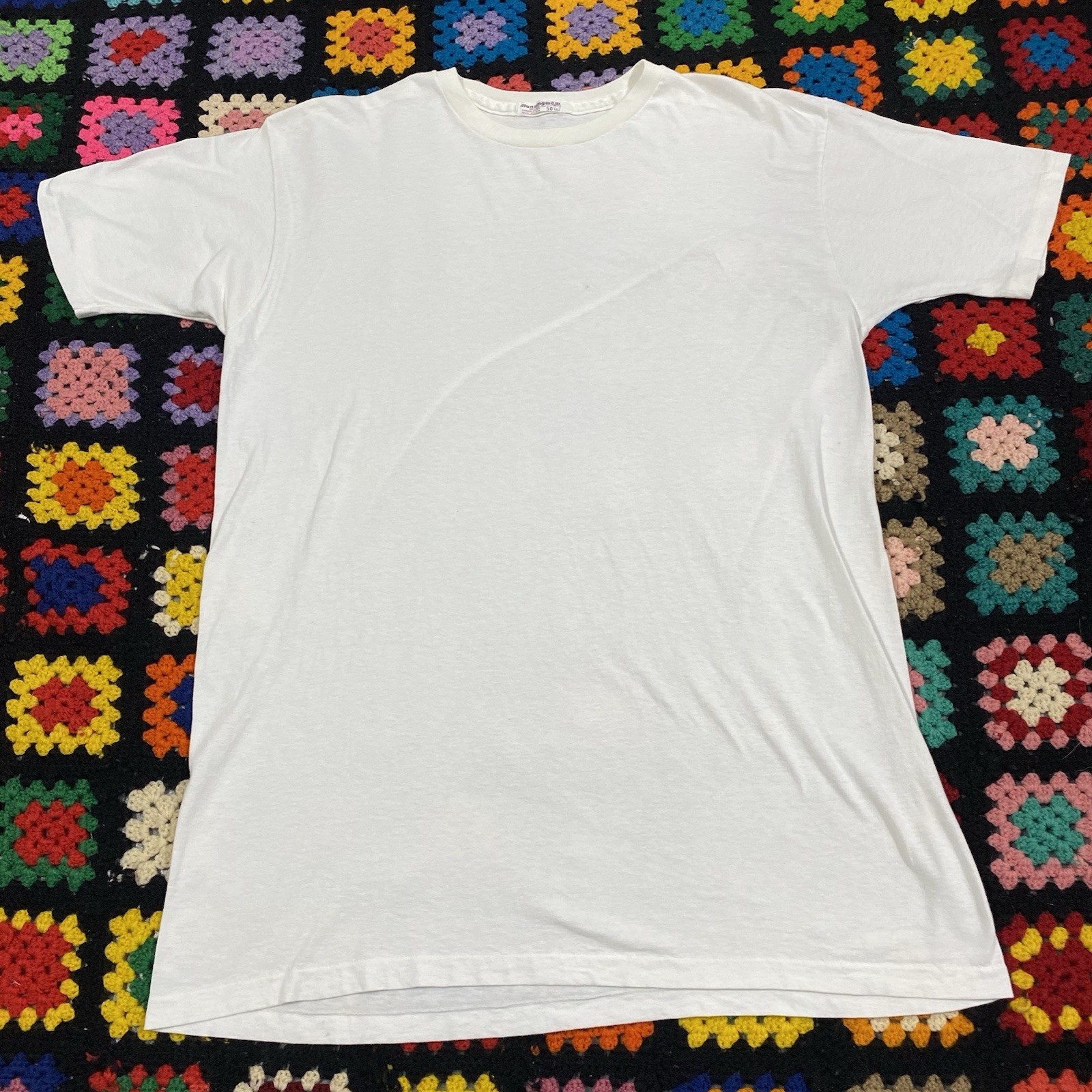 Vintage 60s 70s Munsingwear White Blank Crew Neck Cotton T-Shirt 50 Tall True