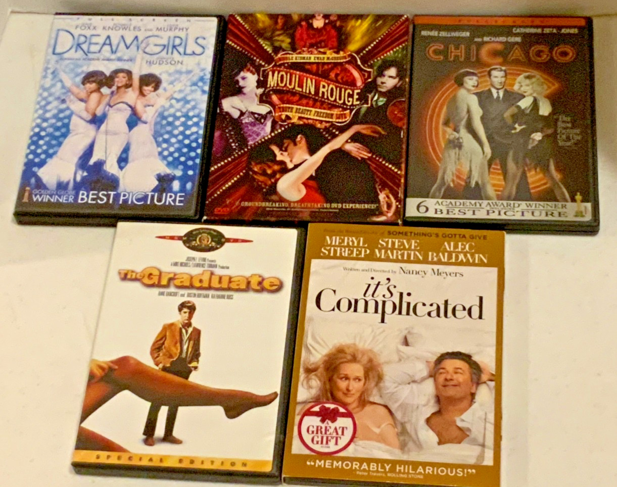 5 DVD Lot SALE ITS COMPLICATED, GRADUATE, CHICAGO, DREAMGIRLS, MOULIN ROUGE