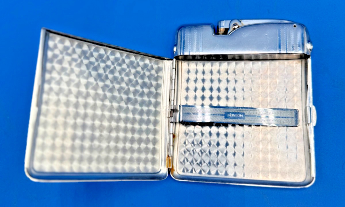 Vintage Ronson Lighter Case Ten A Case Lighter & Cigarette Holder Combo