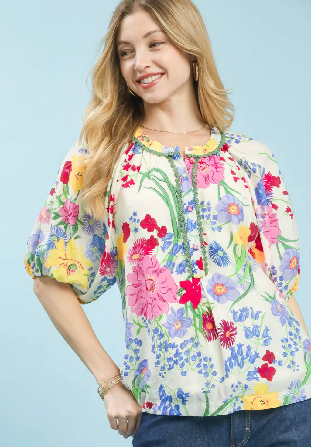 Umgee Boho Floral Lace Detail Short Sleeve Blouse Top Umgee Boho Floral Lace Detail Short Sleeve Blouse Top