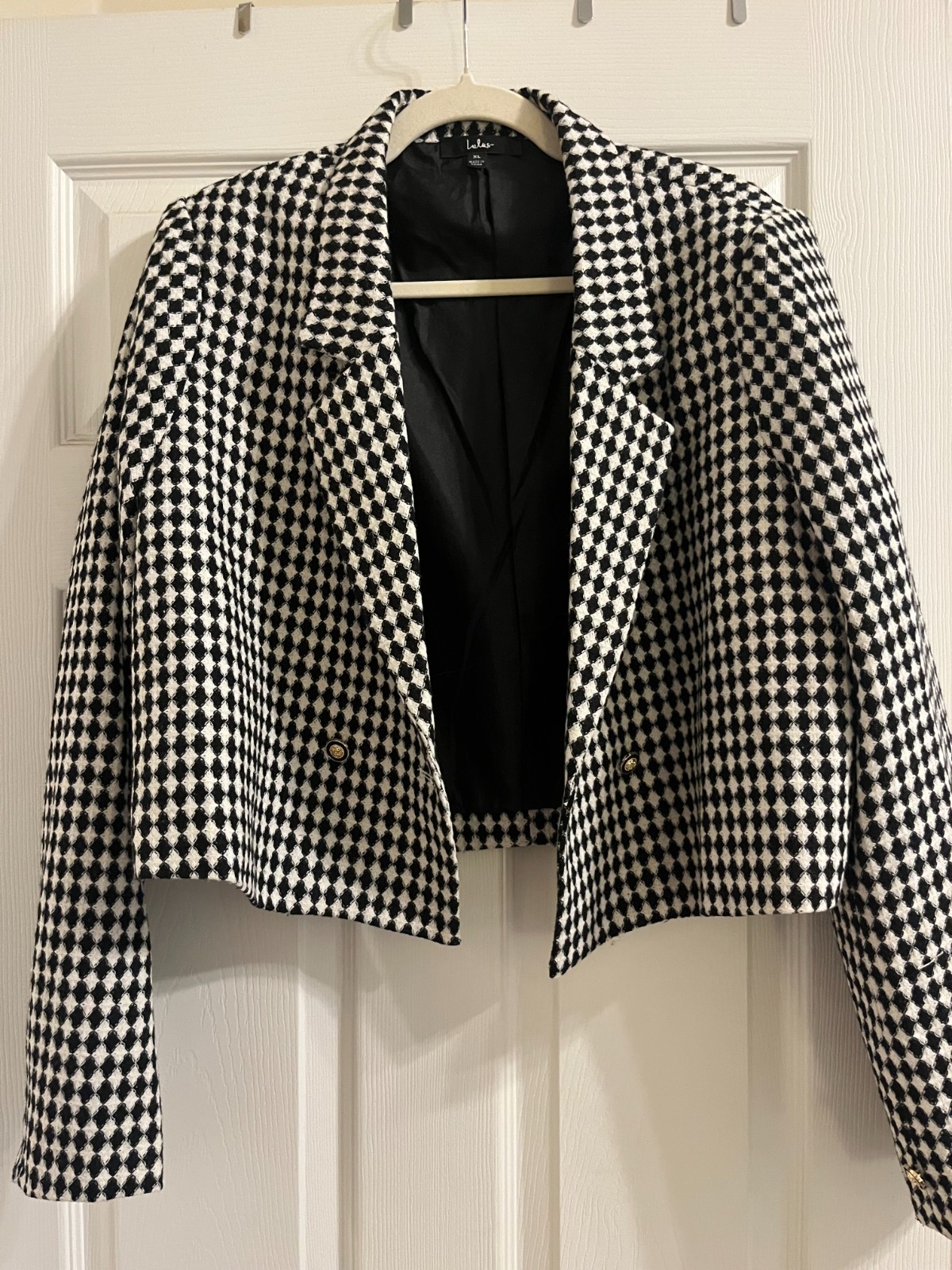 Lulu\'s Size XL Black and White Harlequin Pattern Cropped Women\'s Blazer Lulu\'s Size XL Black and White Harlequin Pattern Cropped Women\'s Blazer