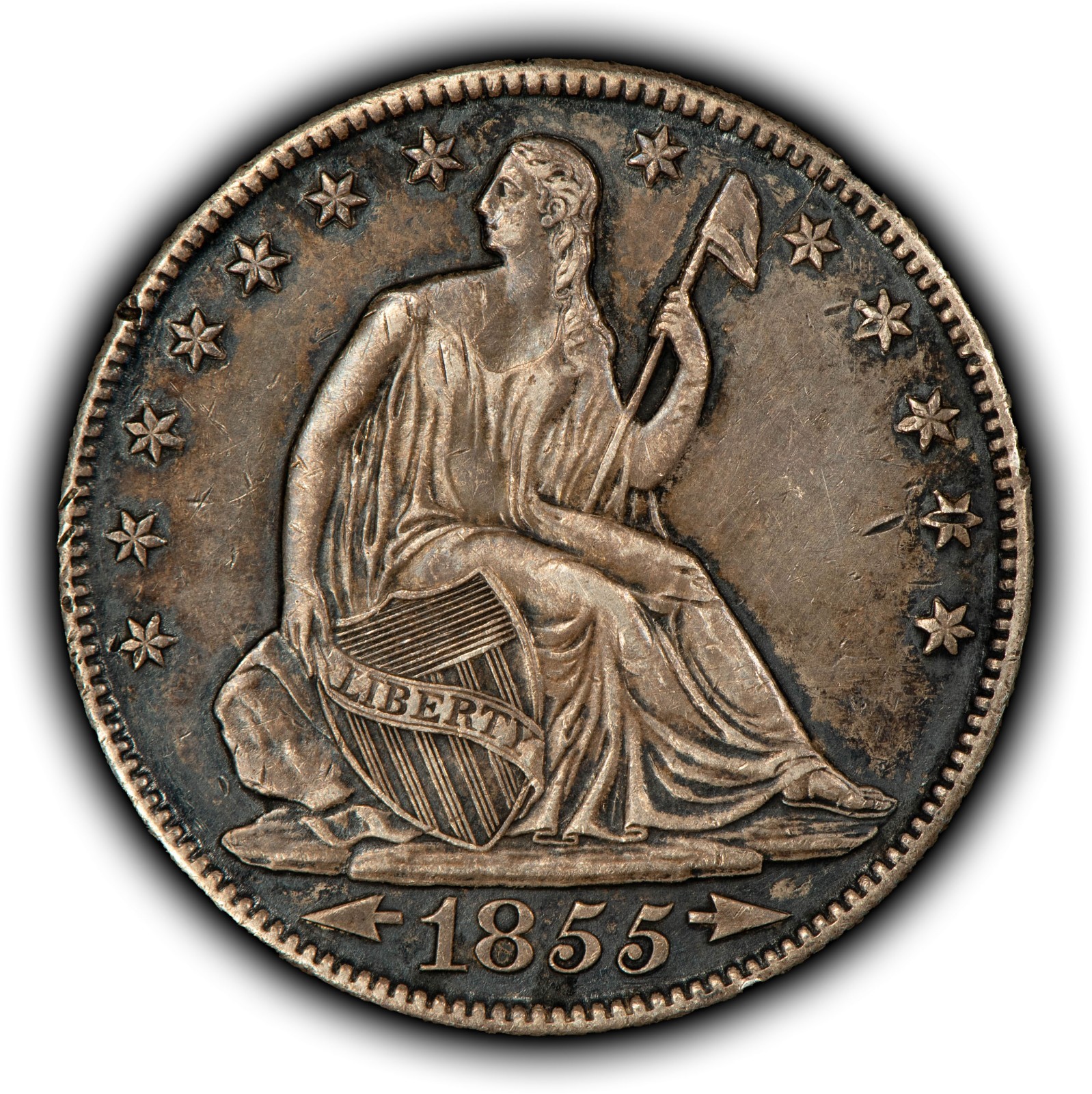 1855-O 50c Seated Liberty Silver Half Dollar - New Orleans Arrows - AU - B6093