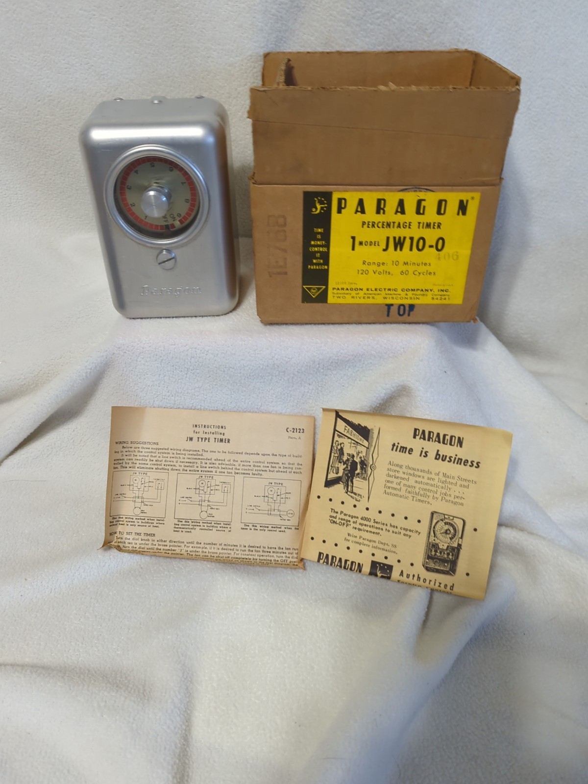 Vintage Paragon Percentage Timer Model JW10-0 120V NOS