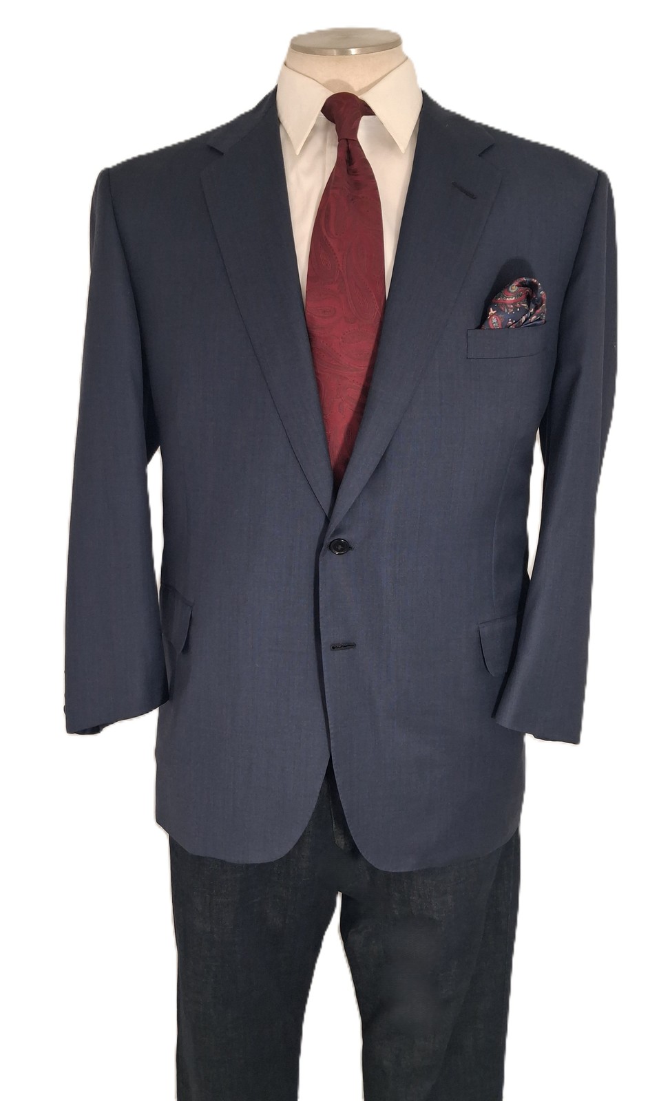 Oxxford Clothes Suit 48R 42x30 Slate Blue Super 100 Wool Ambassador Emblem 2B