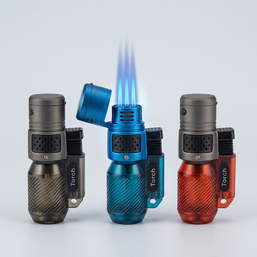 3 Jet Flame Torch Lighter Refillable Butane Windproof Cigar Cigarette clear 3 Jet Flame Torch Lighter Refillable Butane Windproof Cigar Cigarette clear