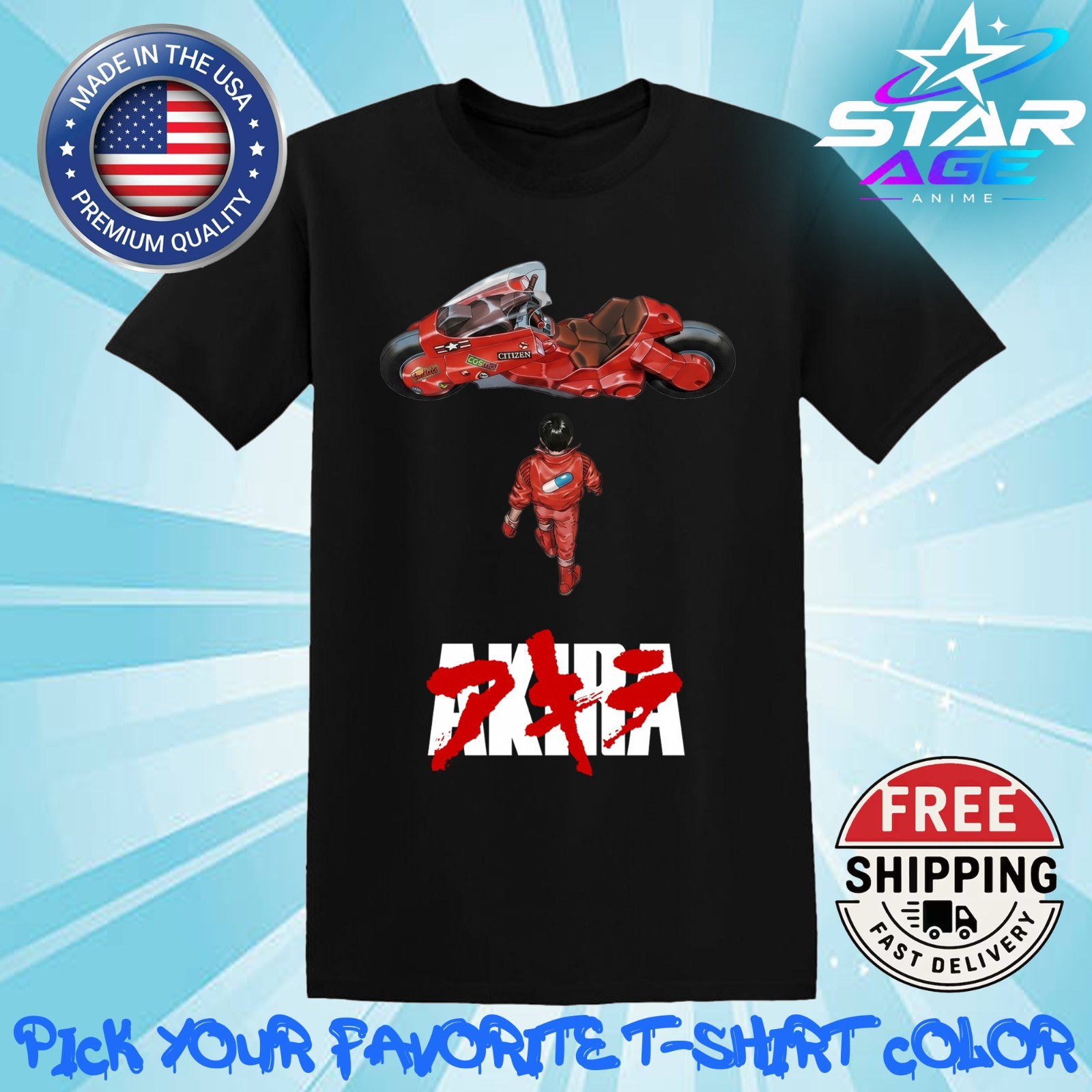 Tee Shirt T-Shirt Akira 1988 Kaneda's Iconic Motorcycle Unisex Anime Style