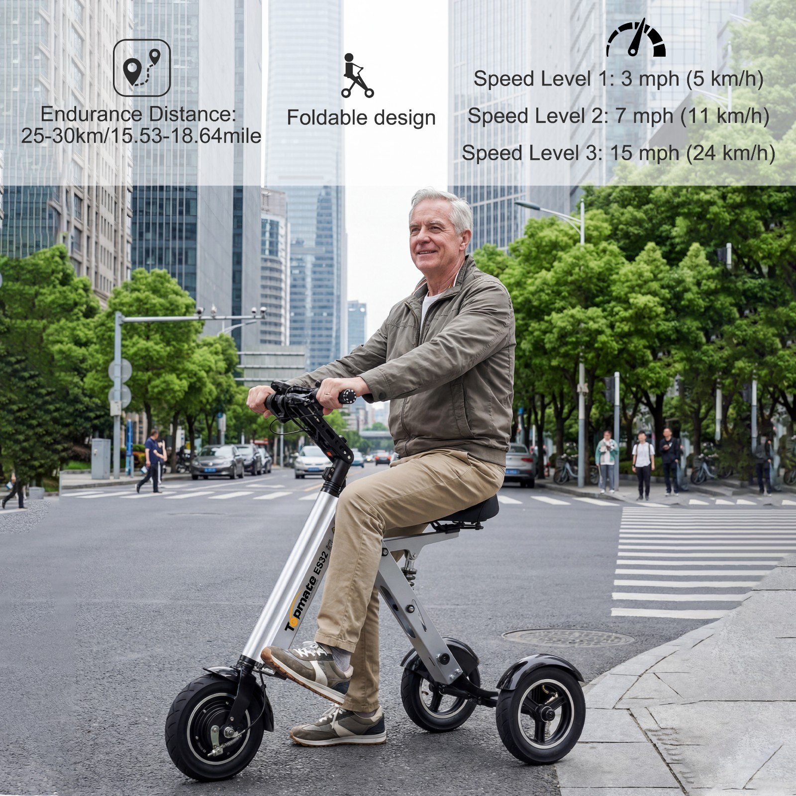 Topmate ES32 Electric Tricycle for Adult,Foldable Used 3 Wheel Mobility Scooter