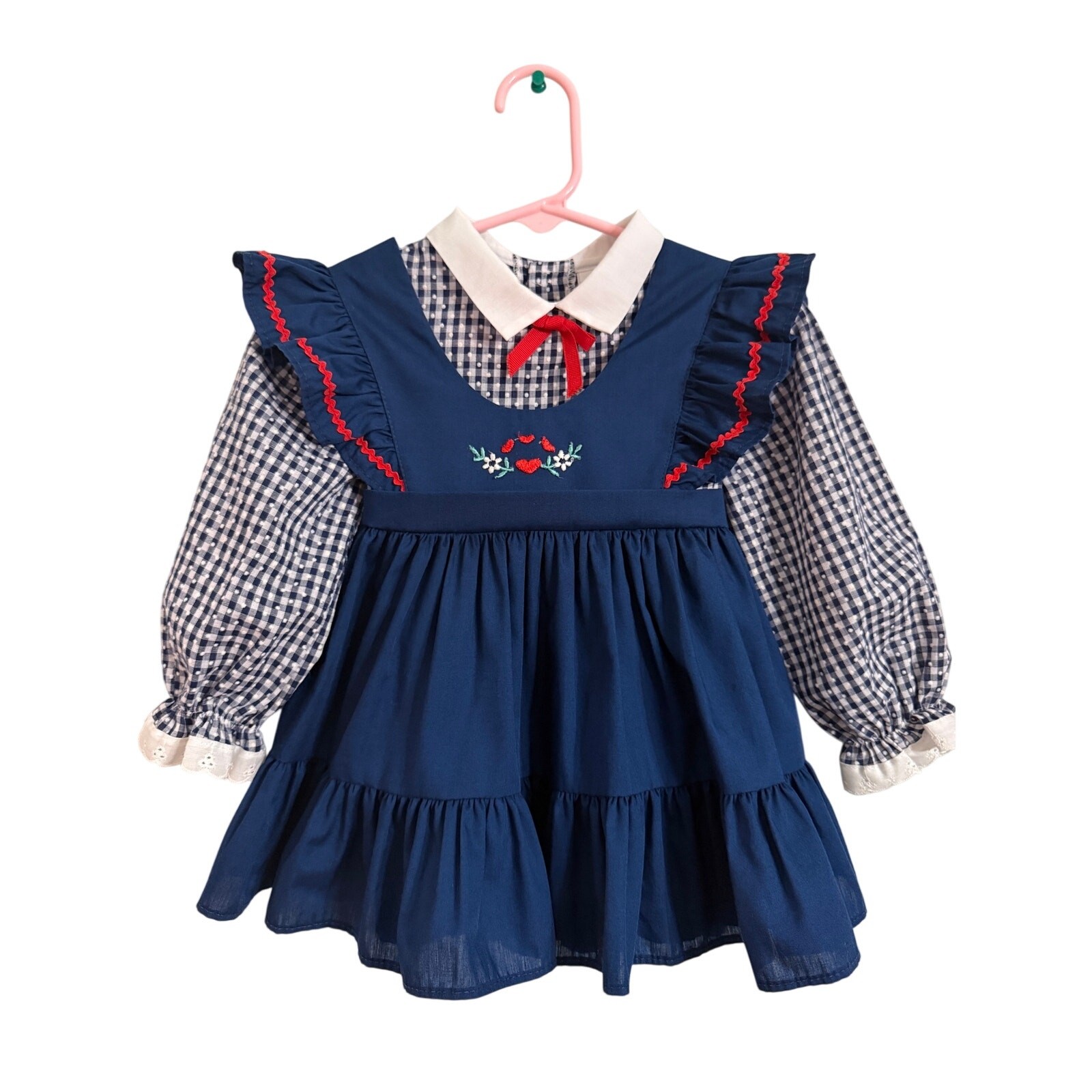 Vintage Bryan Toddler 2 Navy Gingham Mock-Layer Dress Made in USA Vintage Bryan Toddler 2 Navy Gingham Mock-Layer Dress Made in USA