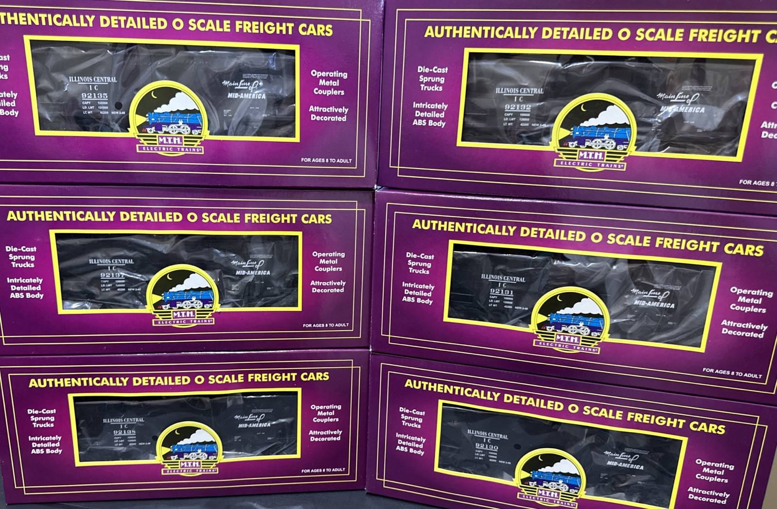 MTH Premier 20-90156 ILLINOIS CENTRAL 2-Bay Offset Hopper (6-Car Set) O-Scale IC