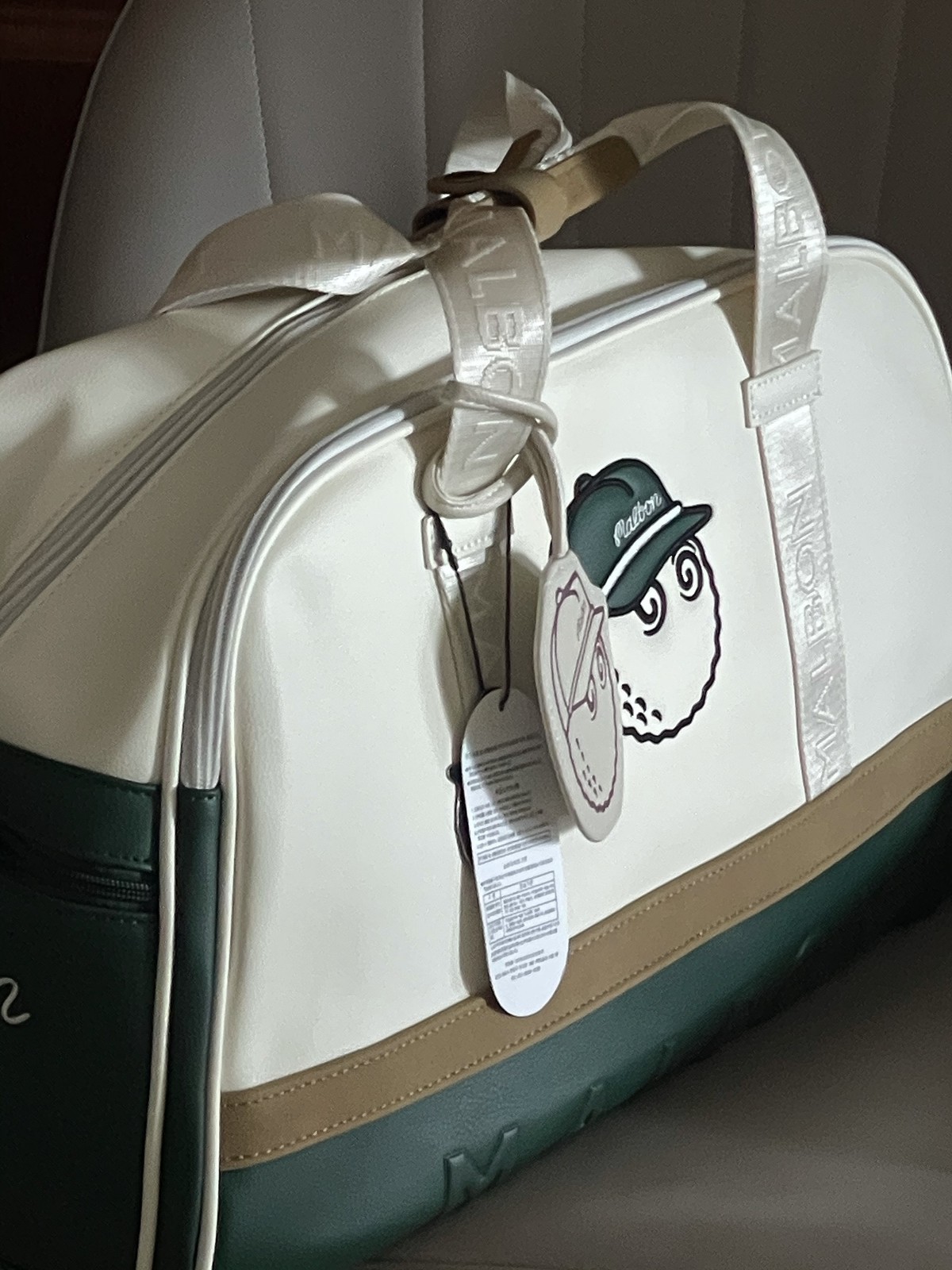 Malbon Golf Color Block Beige Tan Green Travel Boston Duffle Bag Malbon Golf Color Block Beige Tan Green Travel Boston Duffle Bag