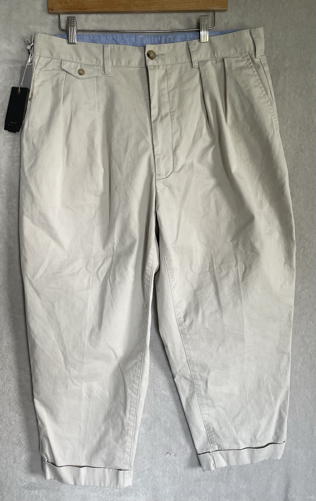 Beams+ Pleated Beige Cotton Cropped Pants Made In Japan Mens Size XL