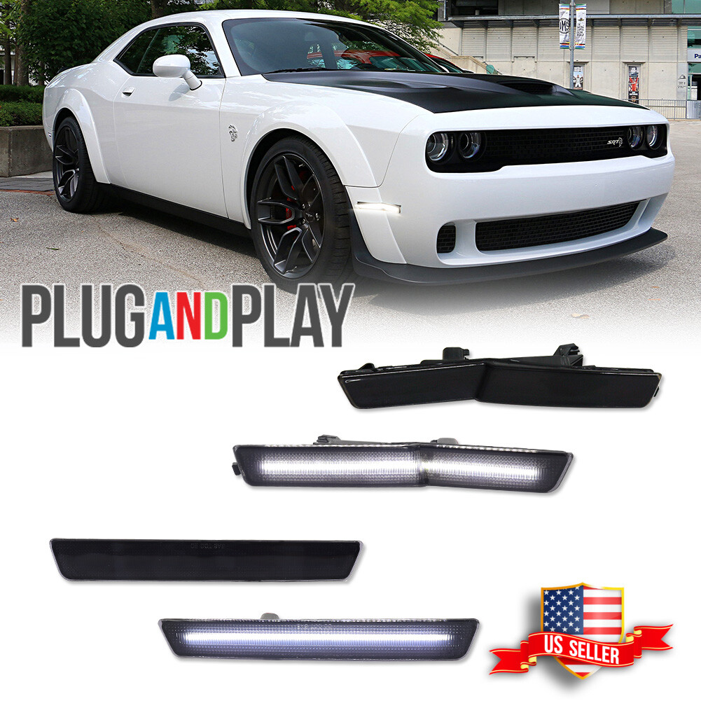 Smoked Front Rear LED Side Marker Lights For Dodge Challenger SRT Widebody 18-22 Smoked Front Rear LED Side Marker Lights For Dodge Challenger SRT Widebody 18-22