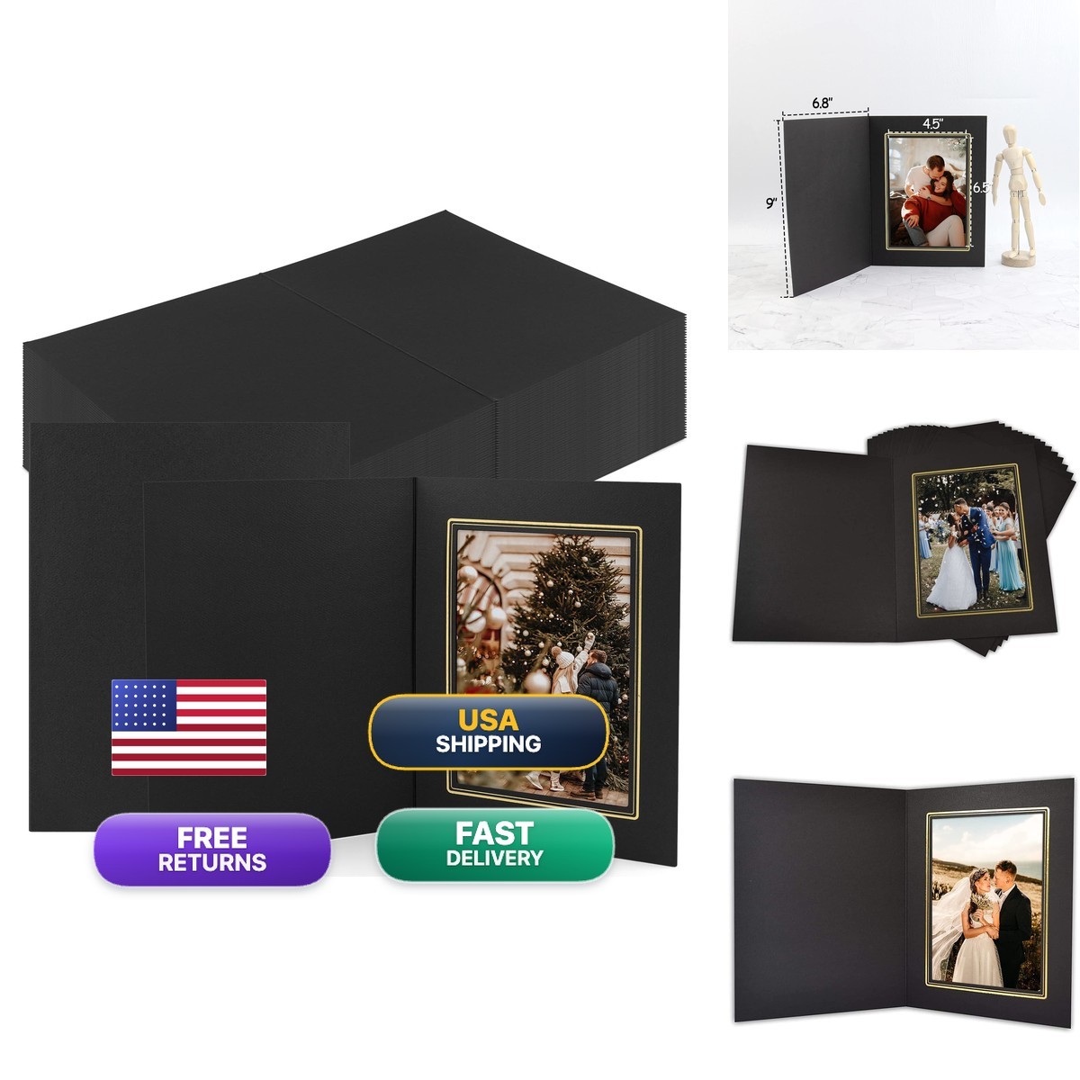 Golden State Art, Pack 50, 5x7 Paper Photo Folders, Cardboard Picture Frames