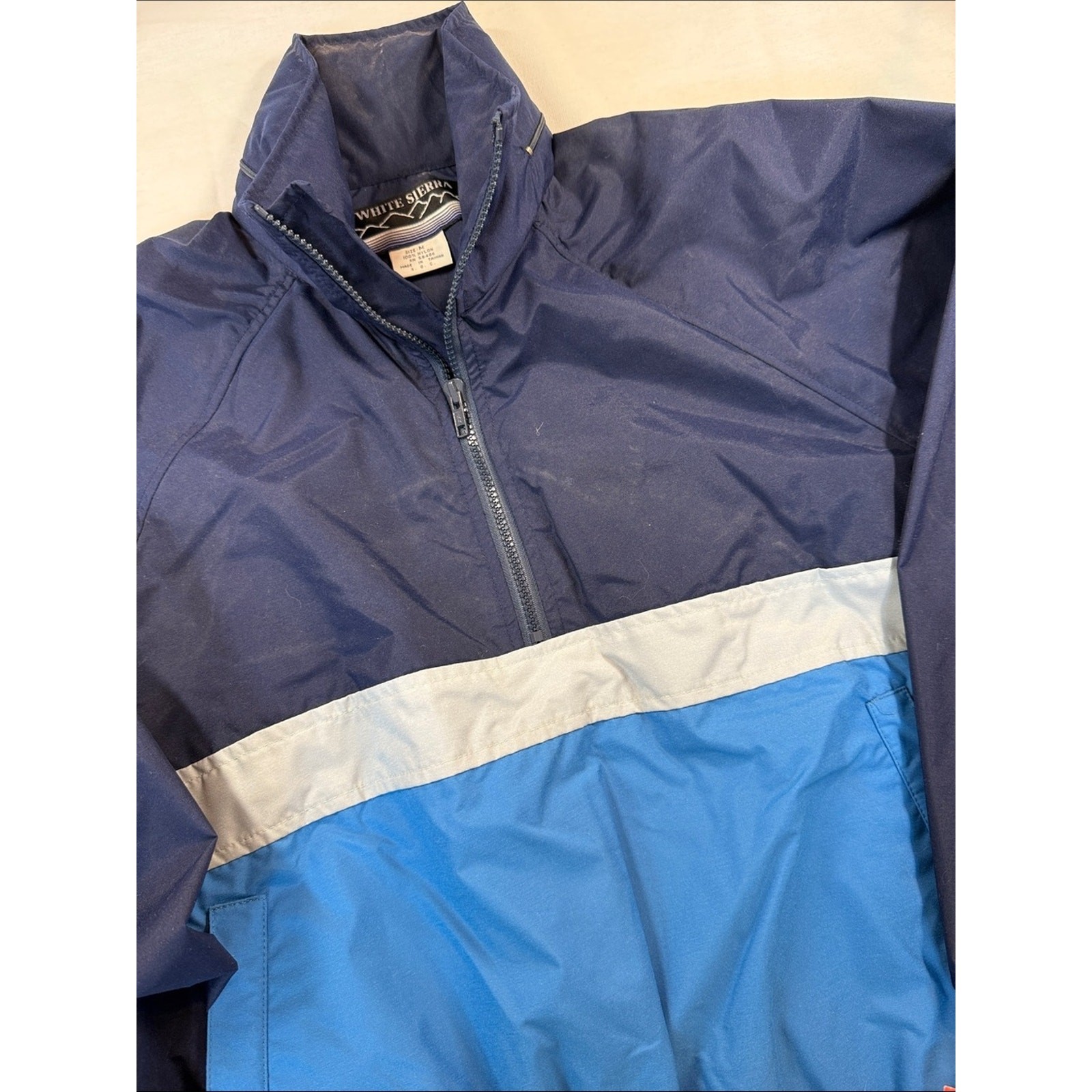 White Sierra Windbreaker Jacket 90s Colorblock Navy Blue NWT Size M